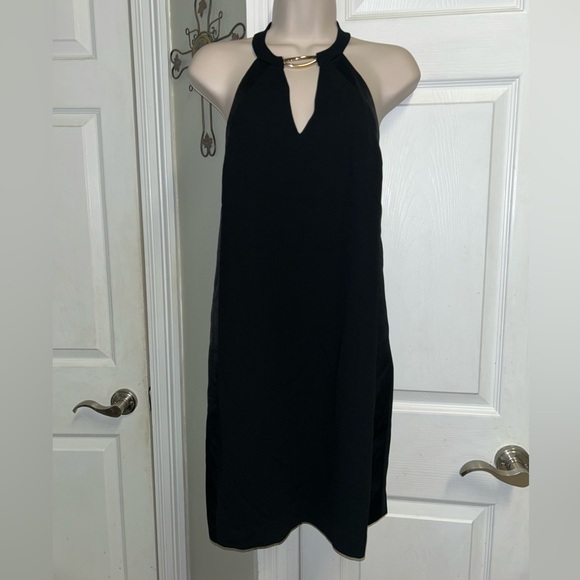 bcbg black backless dress Halter Dress Bcbgmaxazria Black Dress BCBGMaxAzria Black Knit Backless Dress Kiley Gold Detail Halter